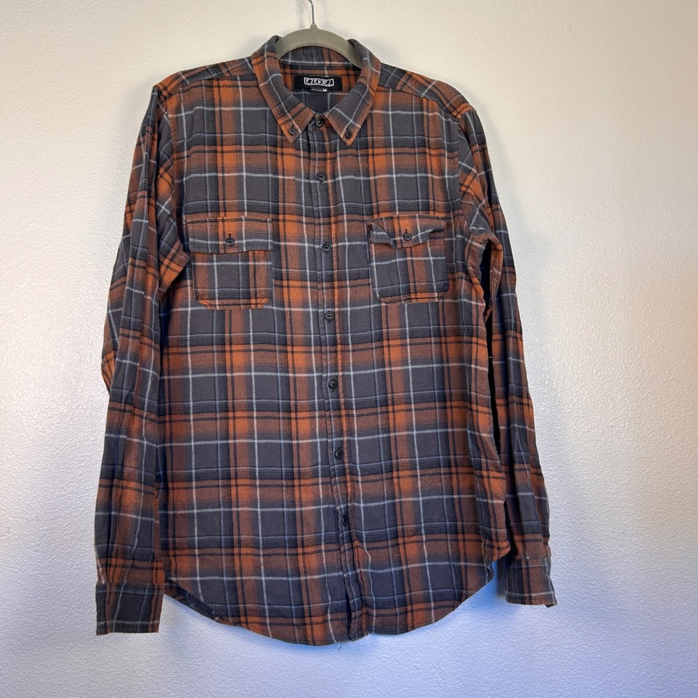Ezekiel Mens Plaid Flannel Button Up Shirt Orange Grey EL233080N Size M